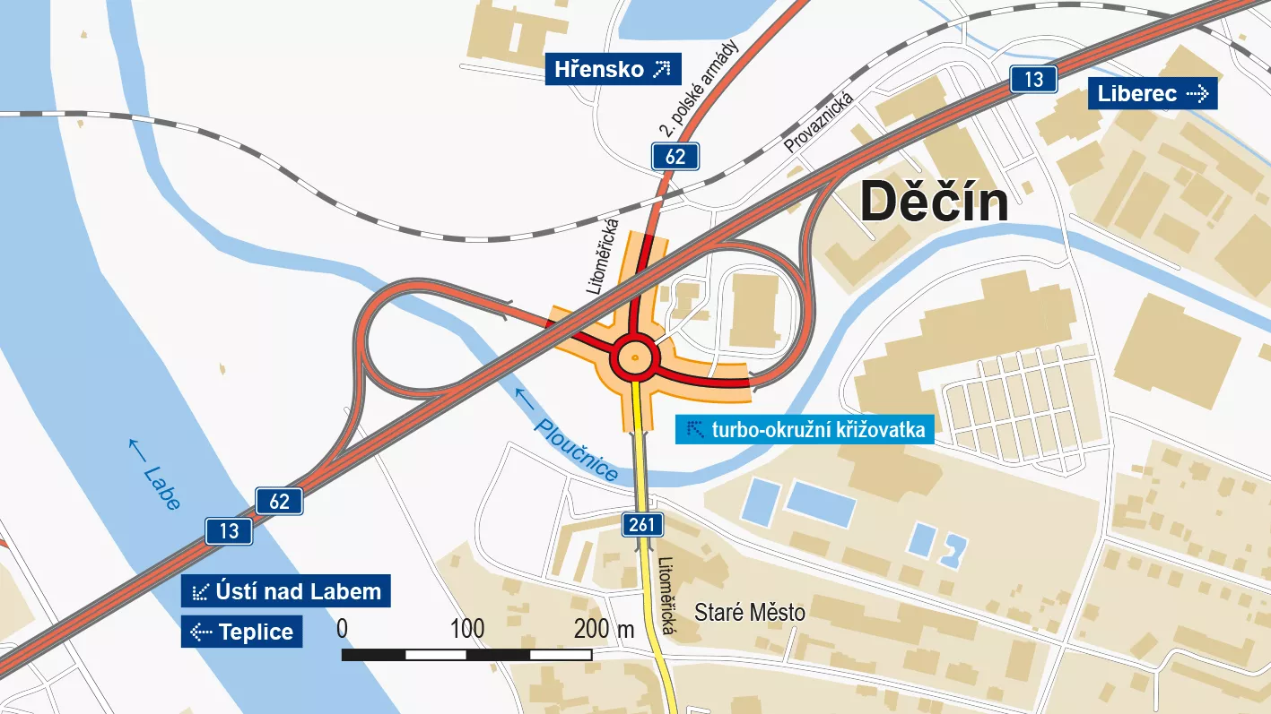 Děčín, OK I/13 x I/62 x II/261 a ul. Provaznická